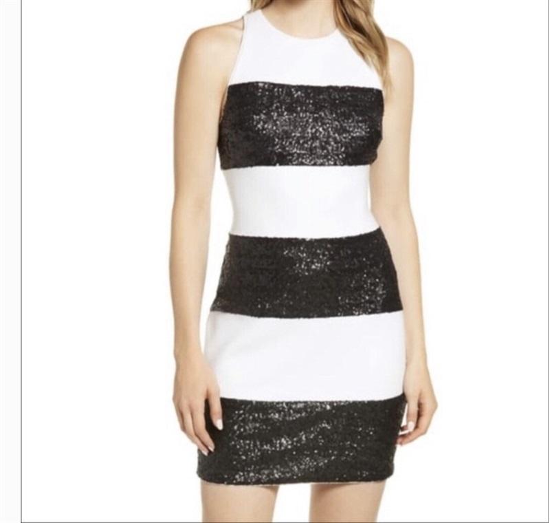 NWT Bailey 44 SMALL Anthropologie Do The Hustle Sequin White Black Dress 131806