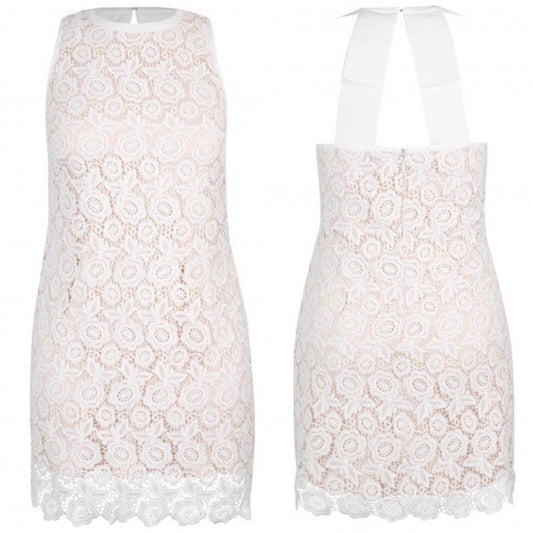 NWOT City Chic M Tea Party Ivory Lace Shift Dress Bow Back 131810