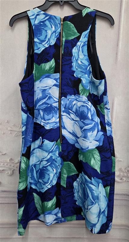NWOT SLNY 10 Blue Roses Shift Woven Sheath Sleeveless Dress 131811