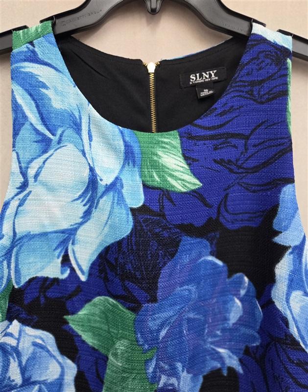 NWOT SLNY 10 Blue Roses Shift Woven Sheath Sleeveless Dress 131811