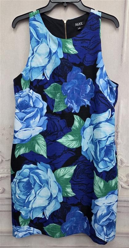 NWOT SLNY 10 Blue Roses Shift Woven Sheath Sleeveless Dress 131811