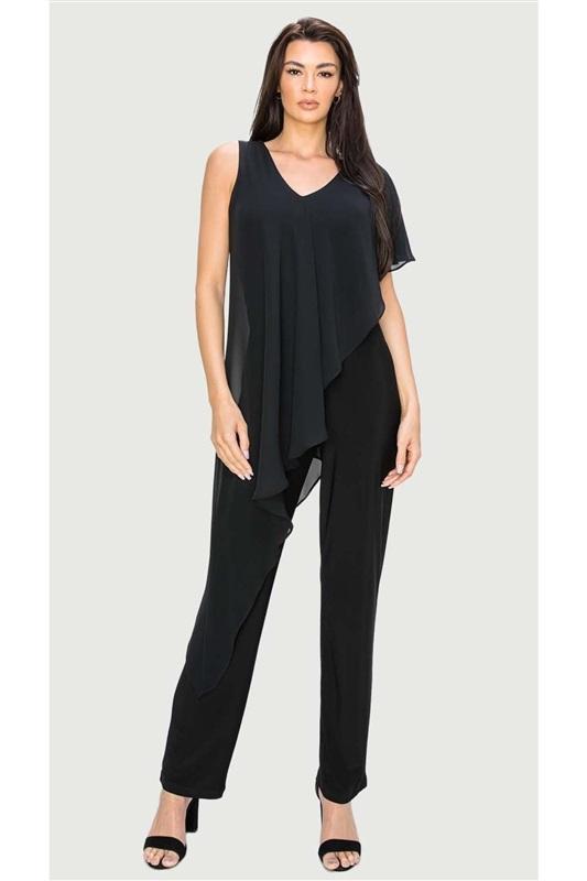 NWOTD Matty M Asymmetrical MEDIUM Chiffon Overlay Jumpsuit Black 131812