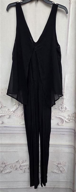 NWOTD Matty M Asymmetrical MEDIUM Chiffon Overlay Jumpsuit Black 131812
