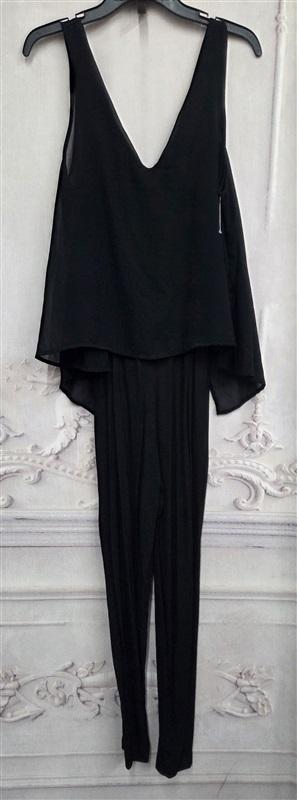 NWOTD Matty M Asymmetrical MEDIUM Chiffon Overlay Jumpsuit Black 131812