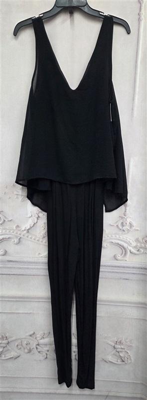 NWOTD Matty M Asymmetrical MEDIUM Chiffon Overlay Jumpsuit Black 131812