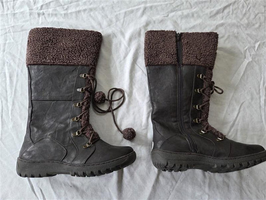NWOTD Bucco 7 Fashion Faux Fur Winter Boots Brown Pom Pom 131849