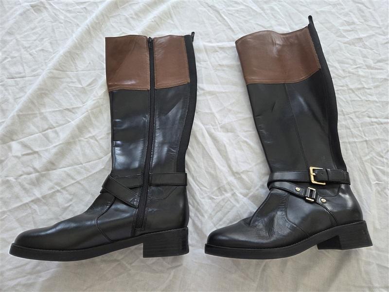 NWOT Bandolino 6.5 Riding Buckle Boots Equestrian Black Brown Leather 131850