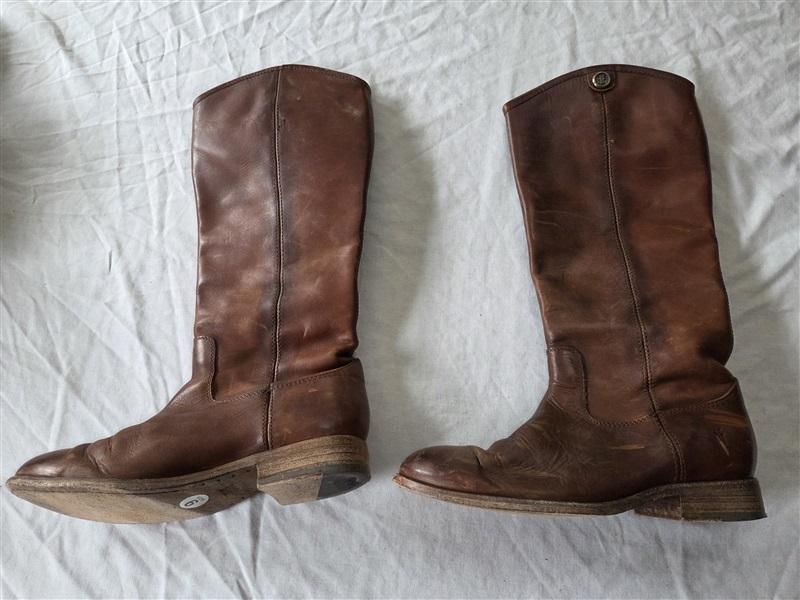 PO Frye 6 Melissa Button Equestrian Brown Leather Boots 131851
