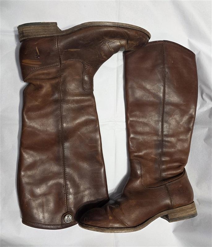 PO Frye 6 Melissa Button Equestrian Brown Leather Boots 131851