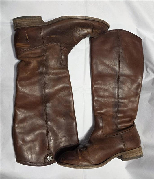 PO Frye 6 Melissa Button Equestrian Brown Leather Boots 131851