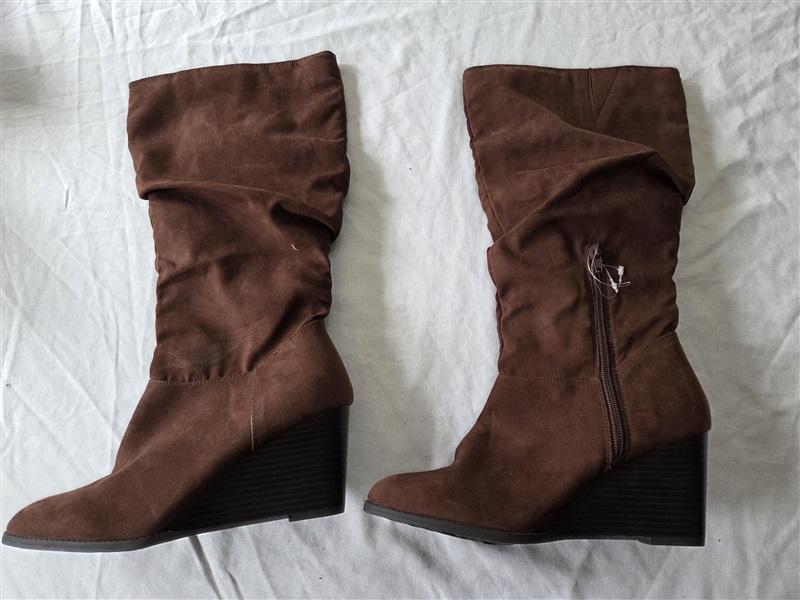 NWOT ANA 8.5 Bianca Wedge Boot Brown Faux Suede 131852