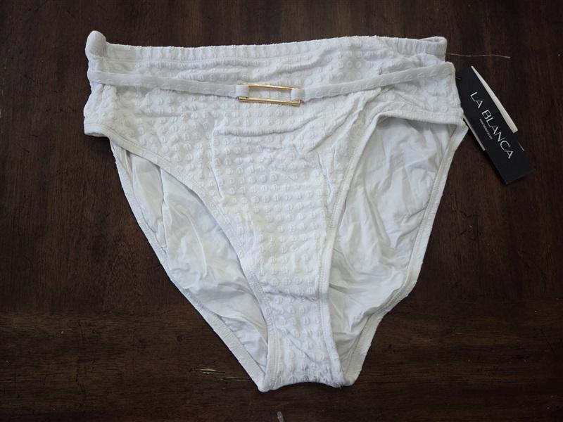 NWT La Blanca SZ 12 High Waist Hipster Belted Bikini Swim Bottoms White 131865