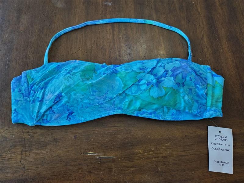 NWT Ralph Lauren 6 Beach Club Blue Floral Bandeau Bikini Swim Top 131875