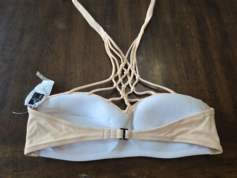 NWOT Volcom Simply Solid S Peach Strappy Halter Bandeau Bikini Swim Top 131886