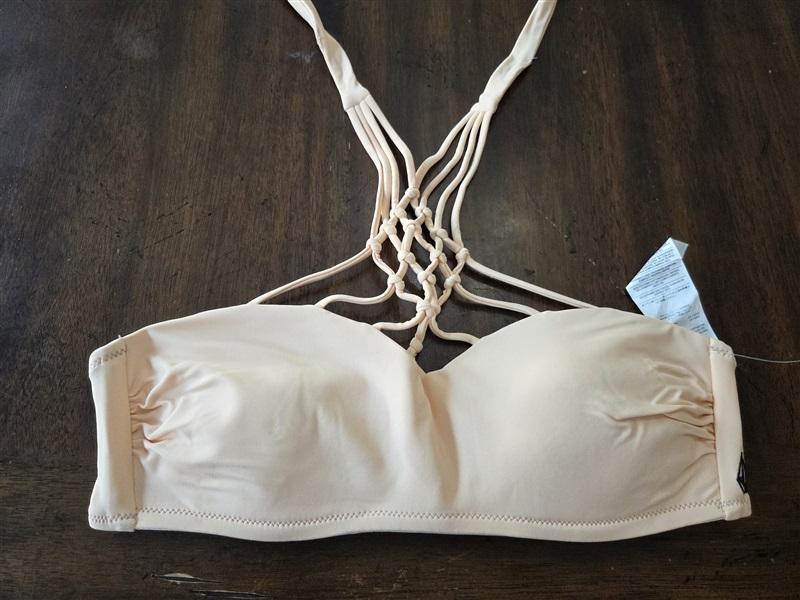 NWOT Volcom Simply Solid S Peach Strappy Halter Bandeau Bikini Swim Top 131886