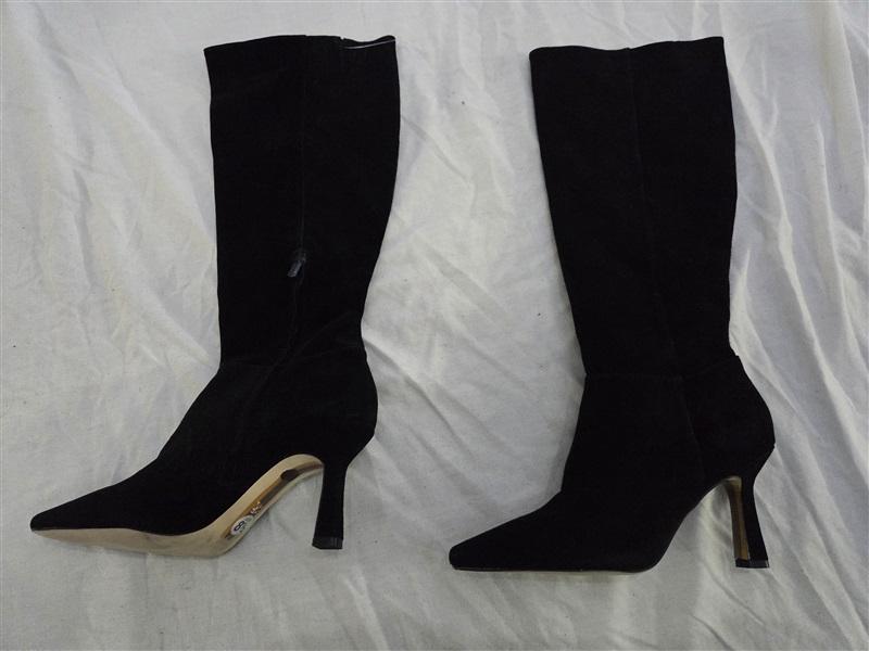 NWOT Sam Edelman 8.5 Devin Knee Boots Black Real Suede Heeled 131890