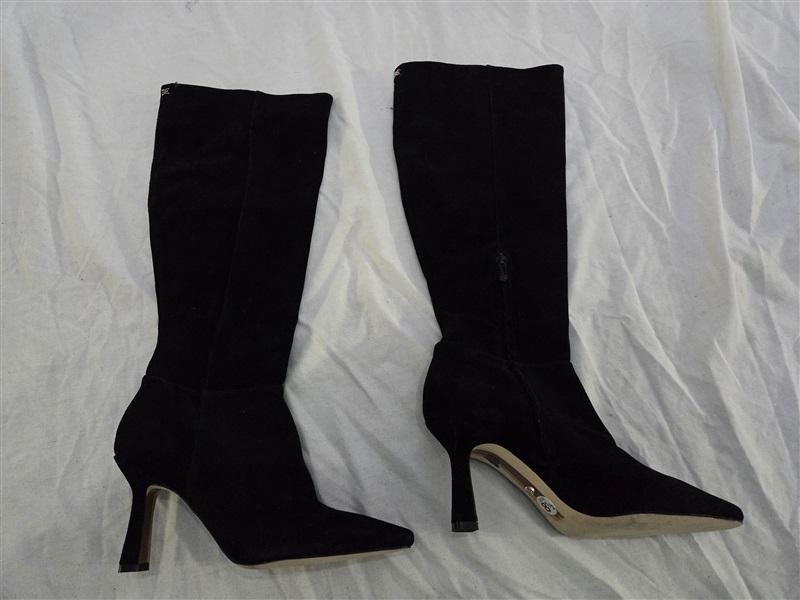 NWOT Sam Edelman 8.5 Devin Knee Boots Black Real Suede Heeled 131890