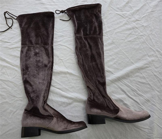 NWOT Charles & David 6.5 Knee-High Boots Tie Back Taupe Velvet 131895