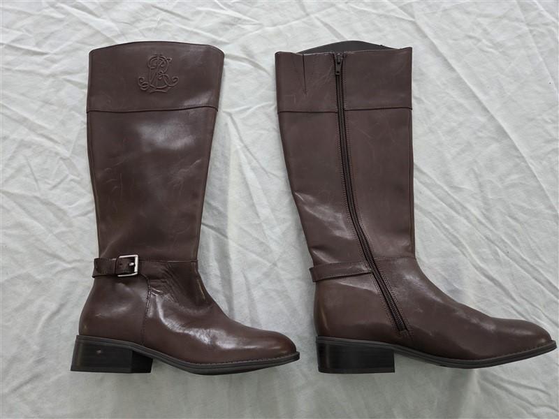 NWOT Ralph Lauren 5 Madisen Leather Equestrian Monogram Brown Boot 131896