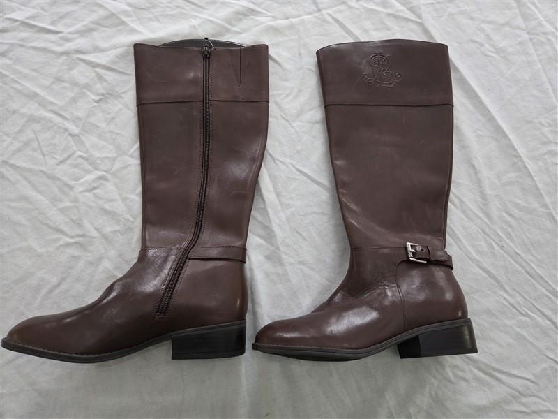 NWOT Ralph Lauren 5 Madisen Leather Equestrian Monogram Brown Boot 131896