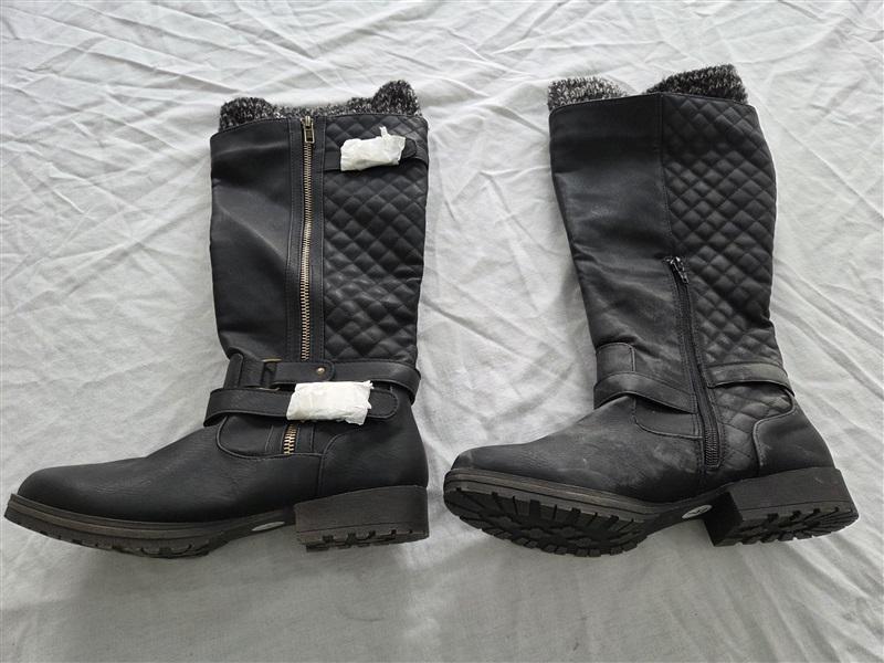 NWOT Just Fab 7 Cayte Quilted Lug Sole Black Buckle Riding Boots 131903