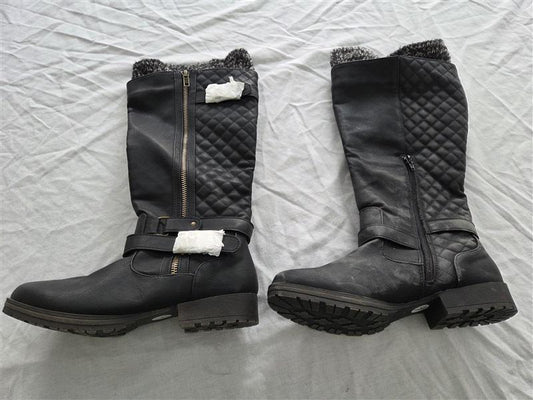 NWOT Just Fab 7 Cayte Quilted Lug Sole Black Buckle Riding Boots 131903