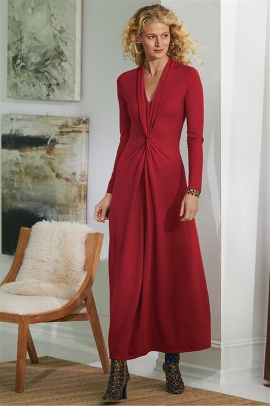 NWOT Soft Surroundings Medium Lagia V Neck Maxi Dress Red 131907