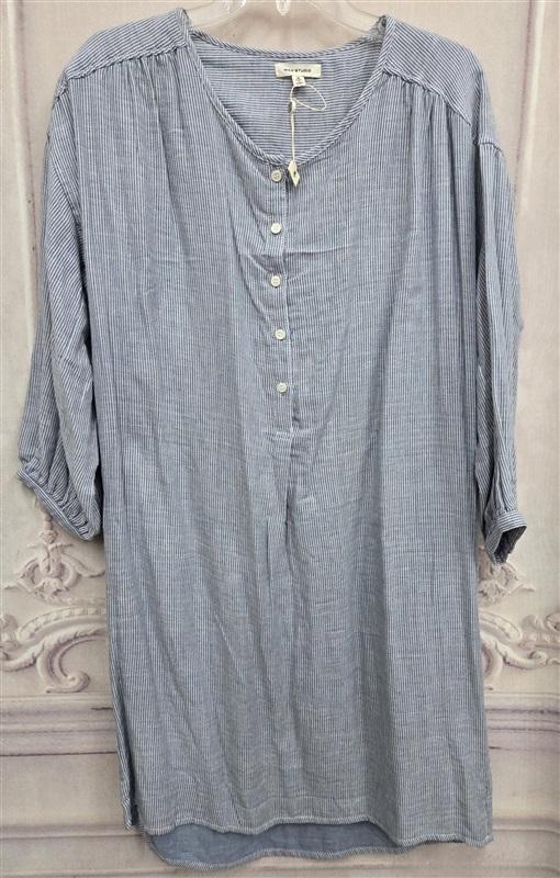 NWT Max Studio M Coquette Stripe Mini Dress Pop Over Tunic Chambray Blue 131908