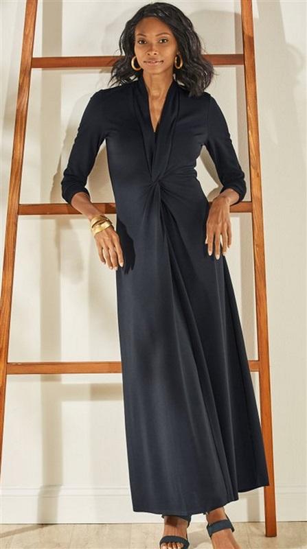 NWOT Soft Surroundings M Lagia V Neck Twist Front Maxi Dress Blue 131909