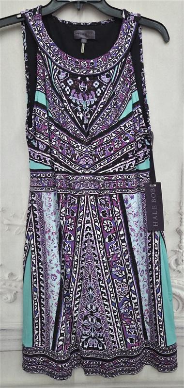 NWT Hale Bob S Sleeveless Baroque Scarf Print Dress Purple Green White 131911