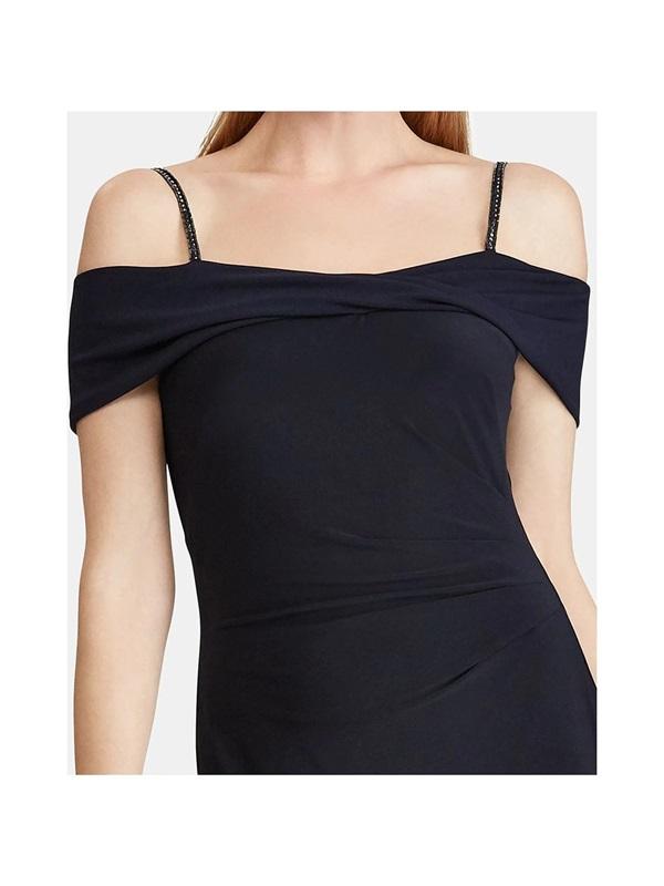 NWT Ralph Lauren 12 Navy Beaded Strap Maxi Sheath Evening Gown Dress 131913