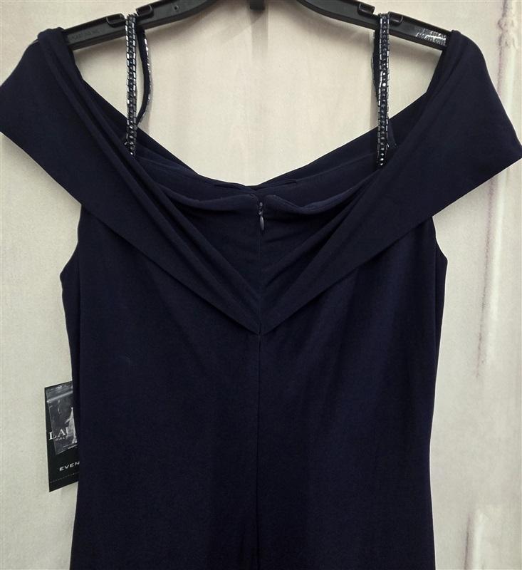 NWT Ralph Lauren 12 Navy Beaded Strap Maxi Sheath Evening Gown Dress 131913