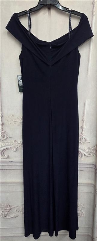 NWT Ralph Lauren 12 Navy Beaded Strap Maxi Sheath Evening Gown Dress 131913