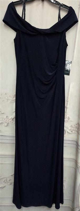 NWT Ralph Lauren 12 Navy Beaded Strap Maxi Sheath Evening Gown Dress 131913