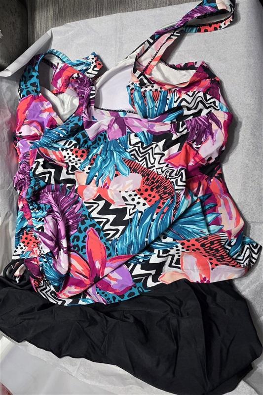 NWOT Maxine Of Hollywood 14 Multi Color Tiger Lily 1pc Swim Dress 131921