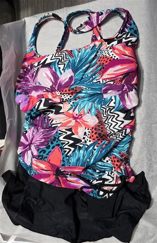 NWOT Maxine Of Hollywood 14 Multi Color Tiger Lily 1pc Swim Dress 131921