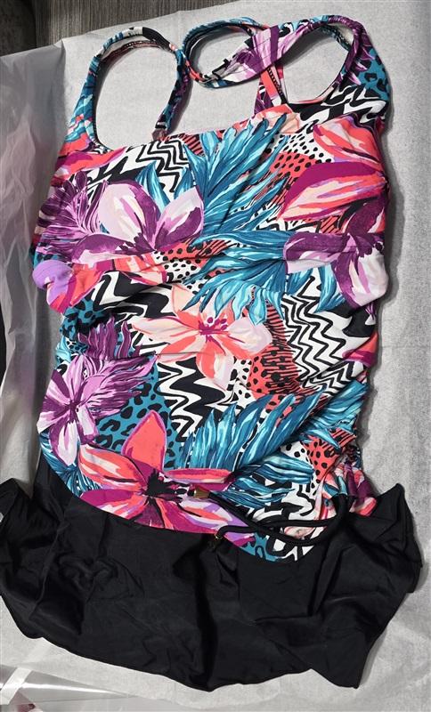 NWOT Maxine Of Hollywood 14 Multi Color Tiger Lily 1pc Swim Dress 131921