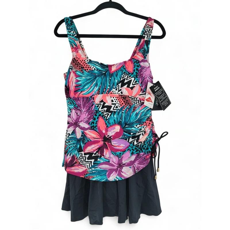 NWOT Maxine Of Hollywood 14 Multi Color Tiger Lily 1pc Swim Dress 131921