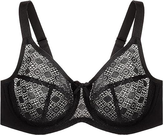 NWOT Glamorise 36F Lace Comfort Wonderwire Bra Underwire 9855 Black 131961