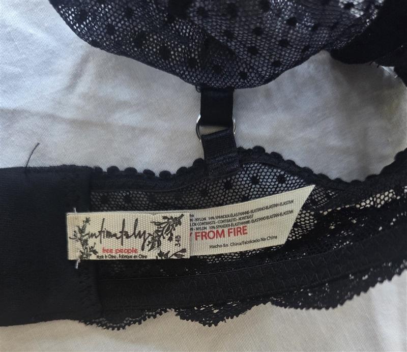 NWT Intimately Free People 34B Lace Underwire Sheer Bra Black Polka Dot 131966