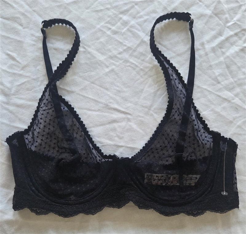 NWT Intimately Free People 34B Lace Underwire Sheer Bra Black Polka Dot 131966
