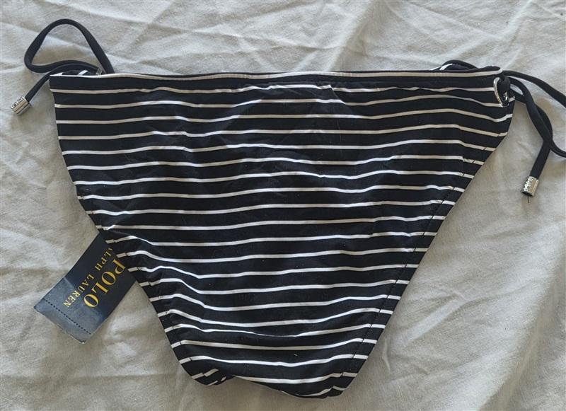 NWT Ralph Lauren XS Stripe Hipster Side Tie Bikini Swim Bottom Polo Pony 131970