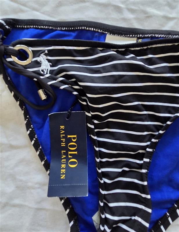 NWT Ralph Lauren XS Stripe Hipster Side Tie Bikini Swim Bottom Polo Pony 131970