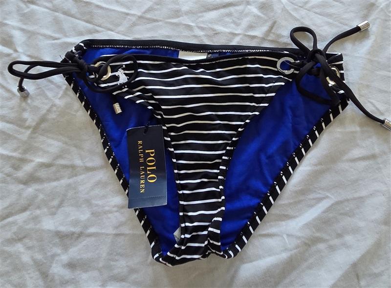NWT Ralph Lauren XS Stripe Hipster Side Tie Bikini Swim Bottom Polo Pony 131970