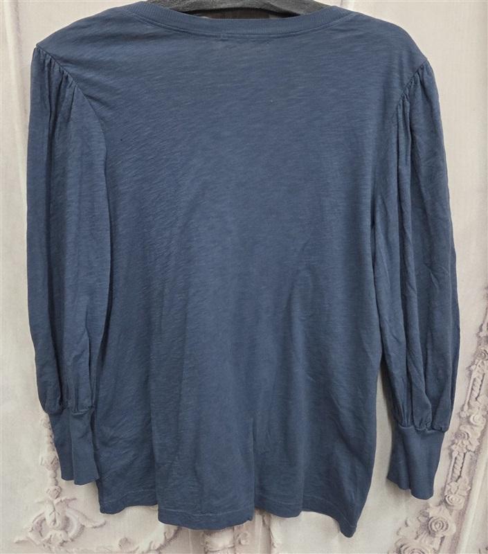 NWOT Michael Stars OS V Neck Cuffed Puffy Sleeves T Shirt Blue 131974