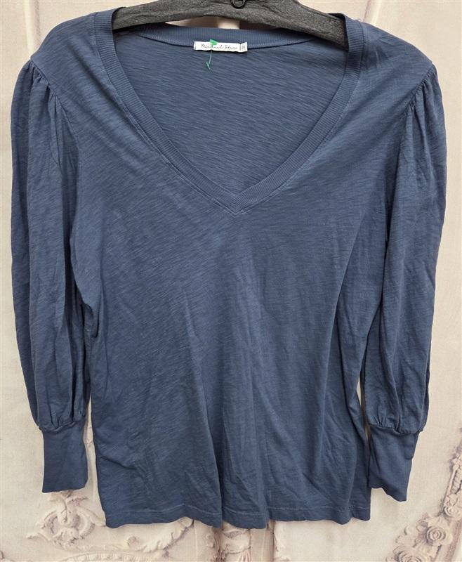 NWOT Michael Stars OS V Neck Cuffed Puffy Sleeves T Shirt Blue 131974