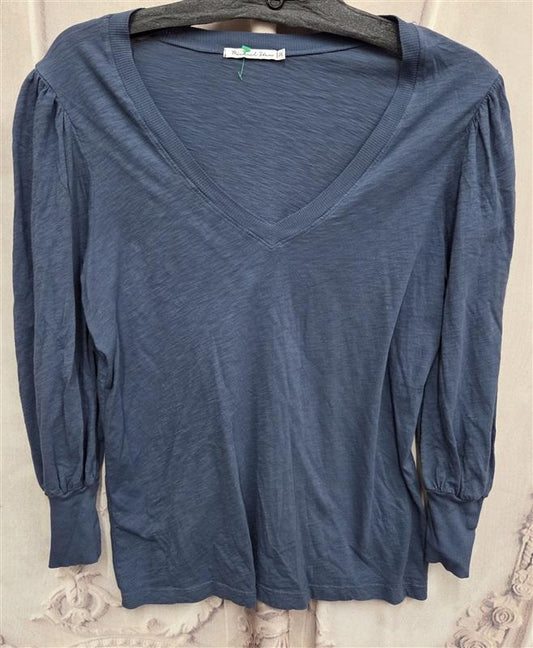 NWOT Michael Stars OS V Neck Cuffed Puffy Sleeves T Shirt Blue 131974