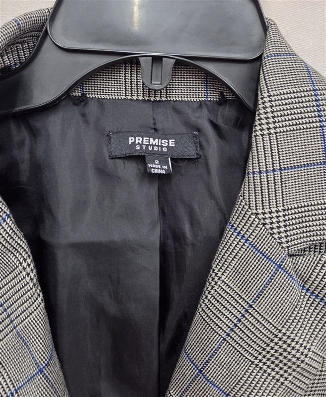NWT Premise Studio sz 2 Glenn Plaid Blazer Jacket Black White Blue 131977