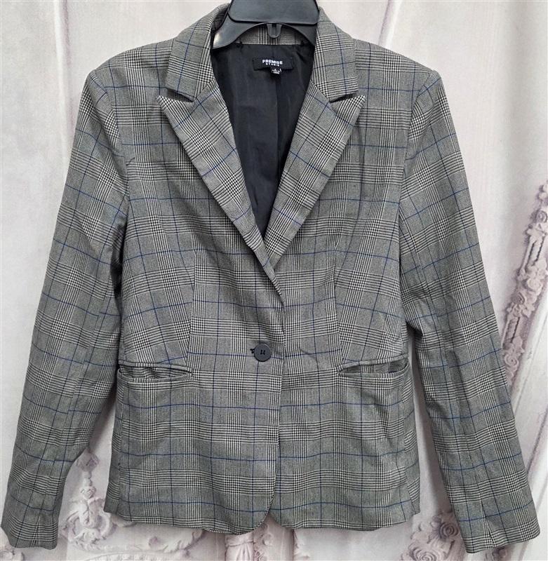 NWT Premise Studio sz 2 Glenn Plaid Blazer Jacket Black White Blue 131977