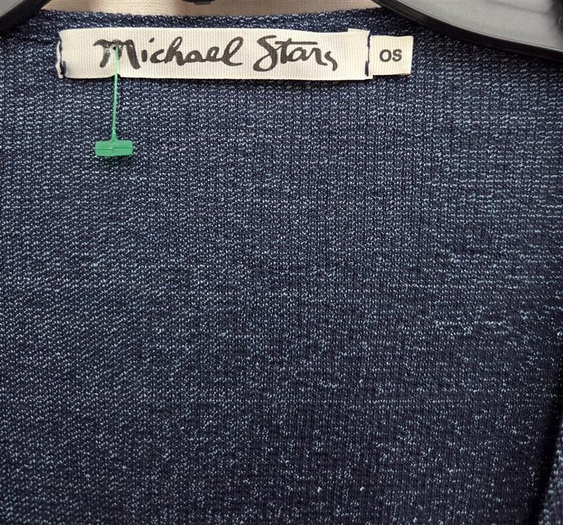 NWOT Michael Stars OS Long Sleeve Surplice Top Blue Sparkle 131982